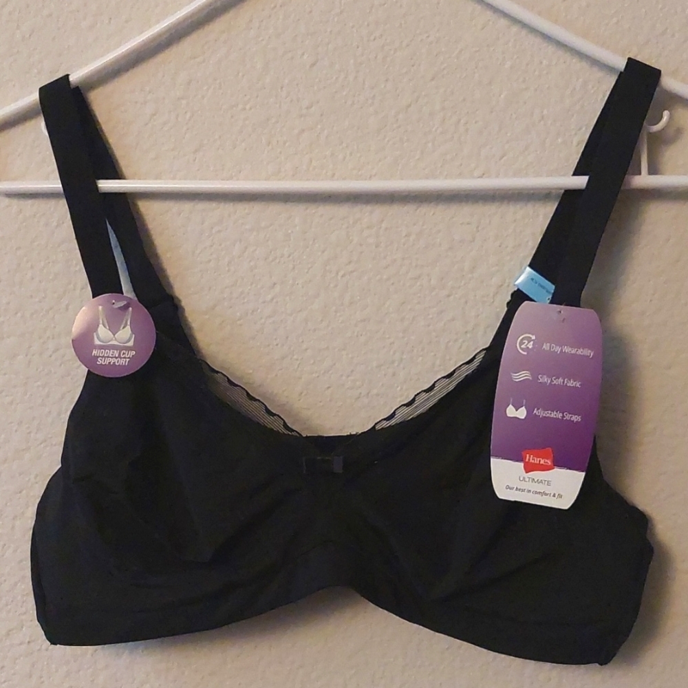 Hanes Ultimate Black Comfort Bra with Adjustable Straps 38C